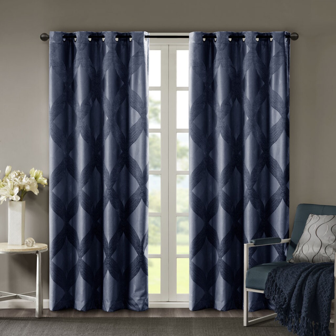 Gracie Mills Ogee Knitted Jacquard Total Blackout Curtain Panel
